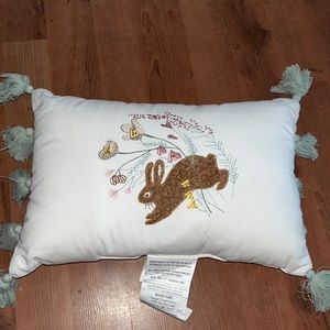 Embroidered Easter Bunny Pillow with green tassles
